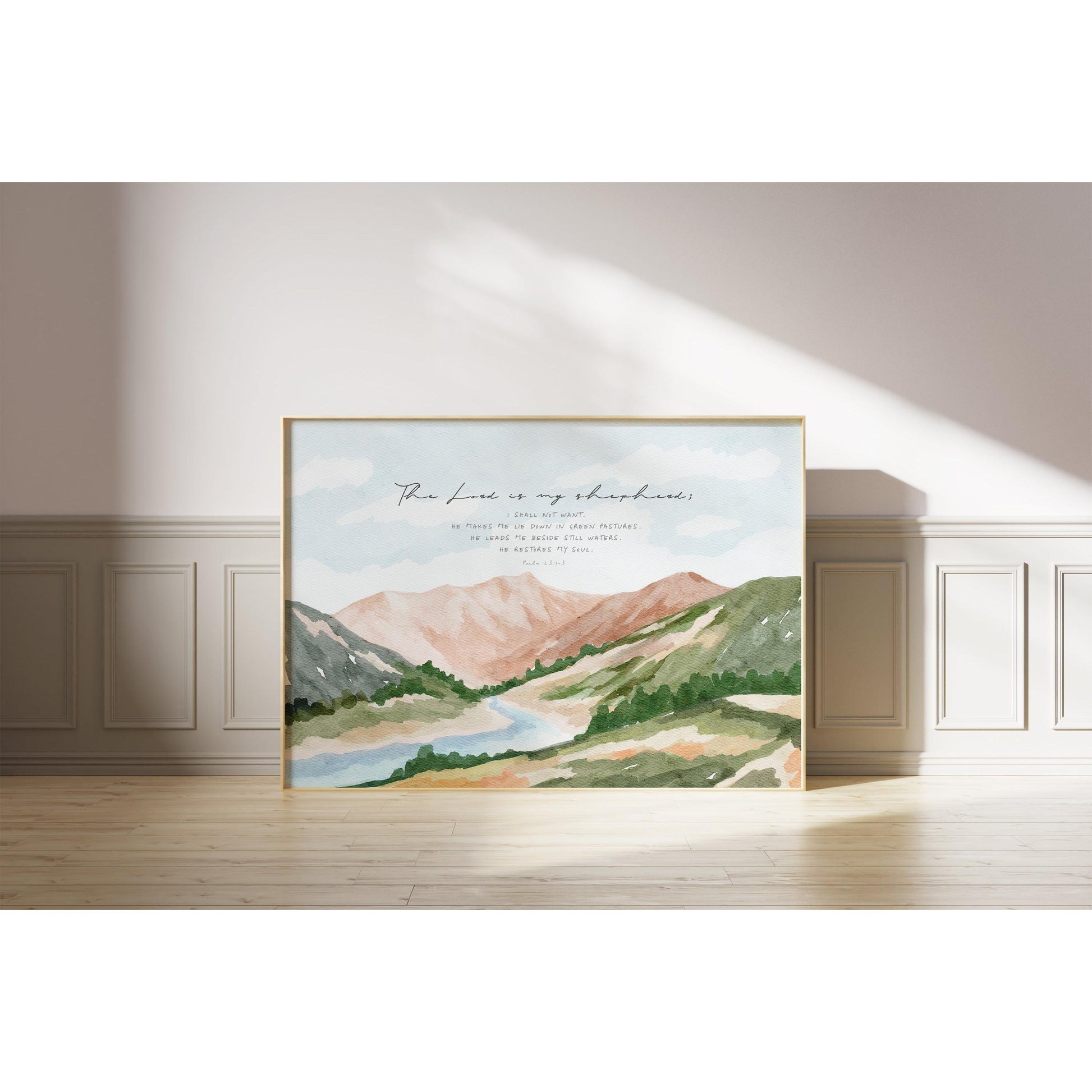 Scripture Art Psalm 23 Watercolor Landscape Art