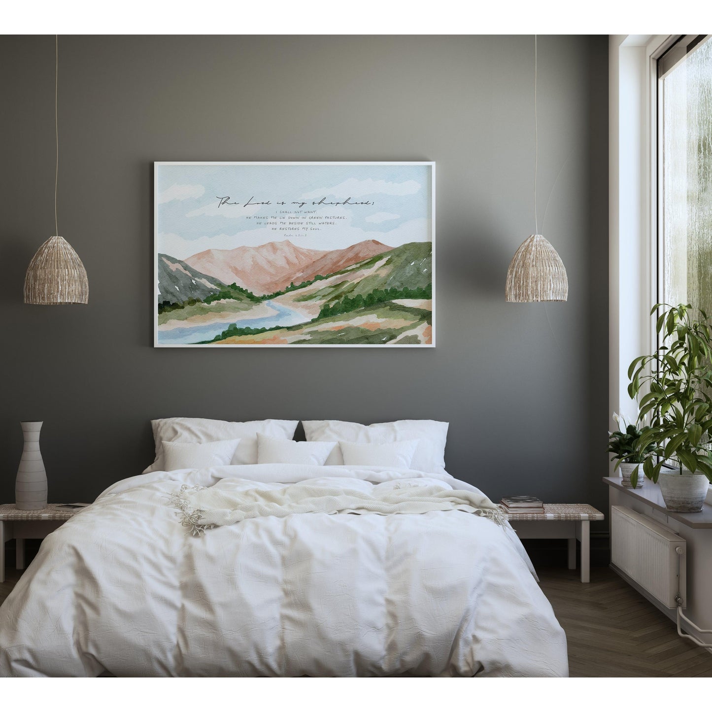Scripture Art Psalm 23 Watercolor Landscape Art
