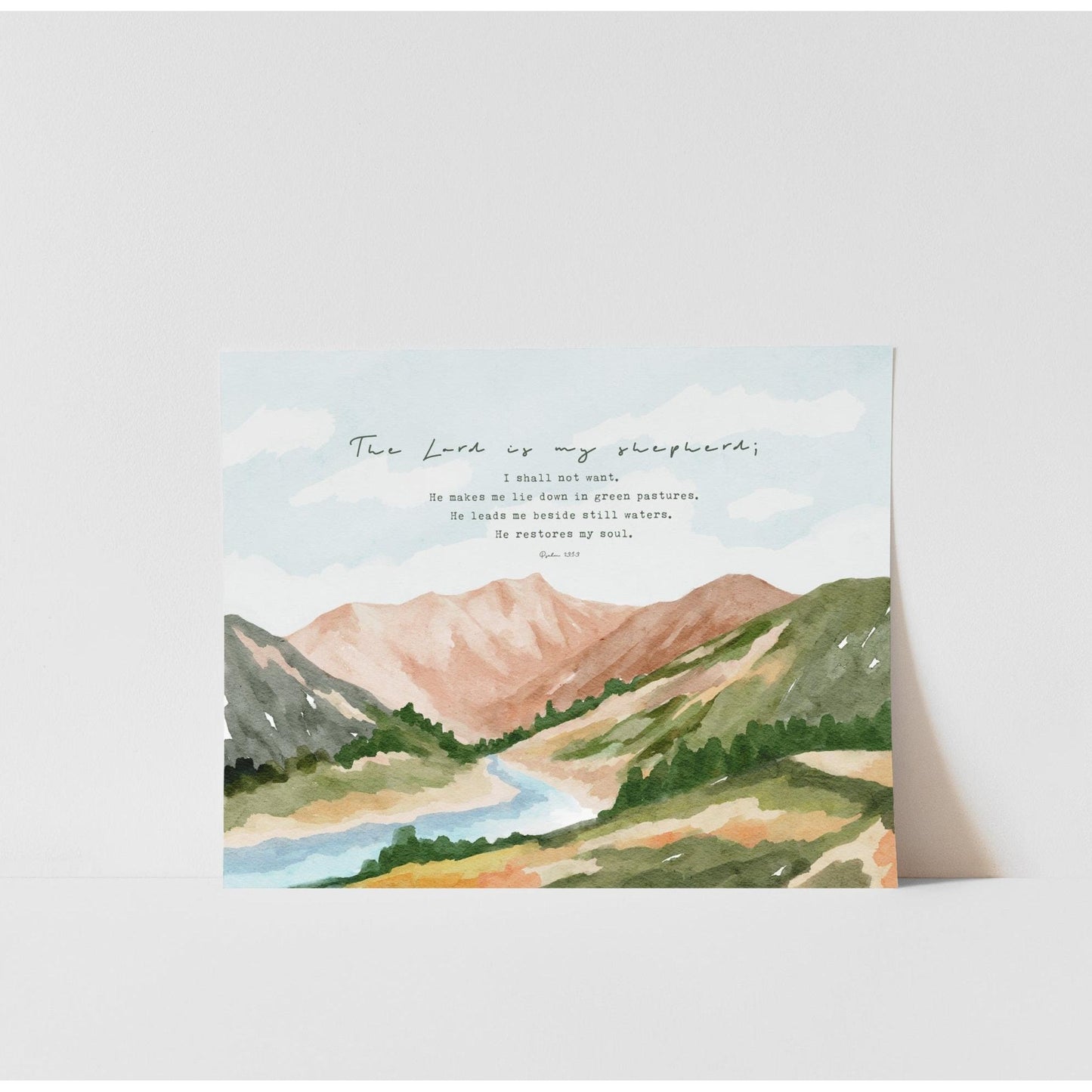 Scripture Art Psalm 23 Watercolor Landscape Art