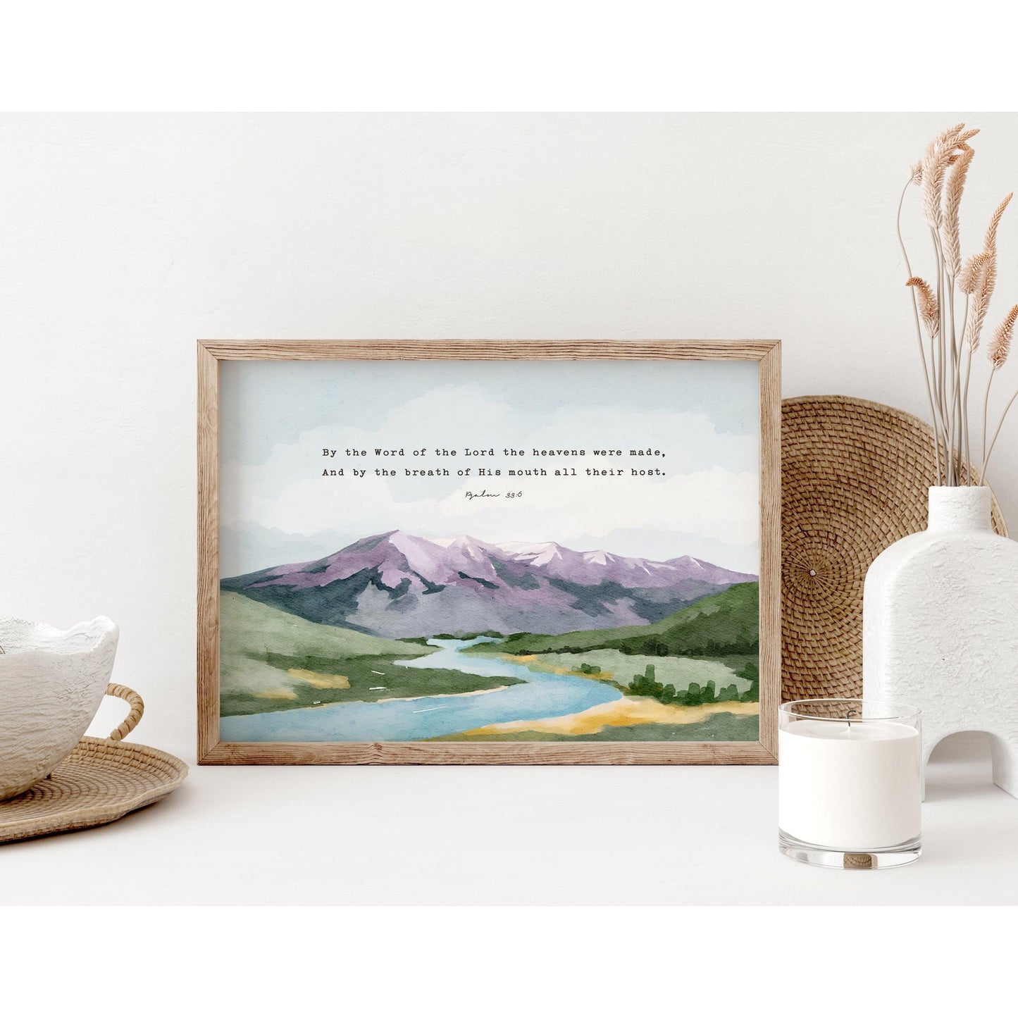 Scripture Art Psalm 33 Bible verses Watercolor Landscape - Creation Sings