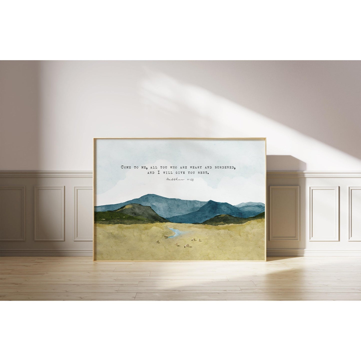 Scripture Art Watercolor Landscape _ Matthew 11 28
