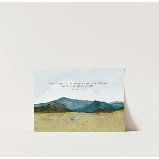 Scripture Art Watercolor Landscape _ Matthew 11 28