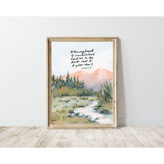 Christian Art Print - "Psalm 61:2" Bible Verse Landscape Wall Art