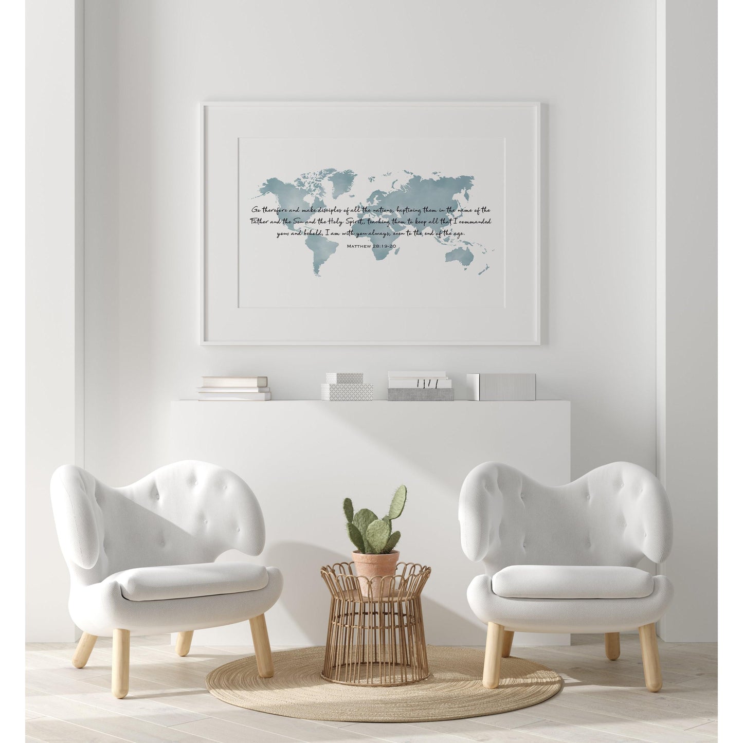 World Map Art Print with Bible Verse Matthew 28:19-20