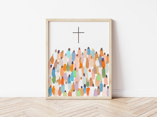 Abstract Christian Art CROSS AND PEOPLE