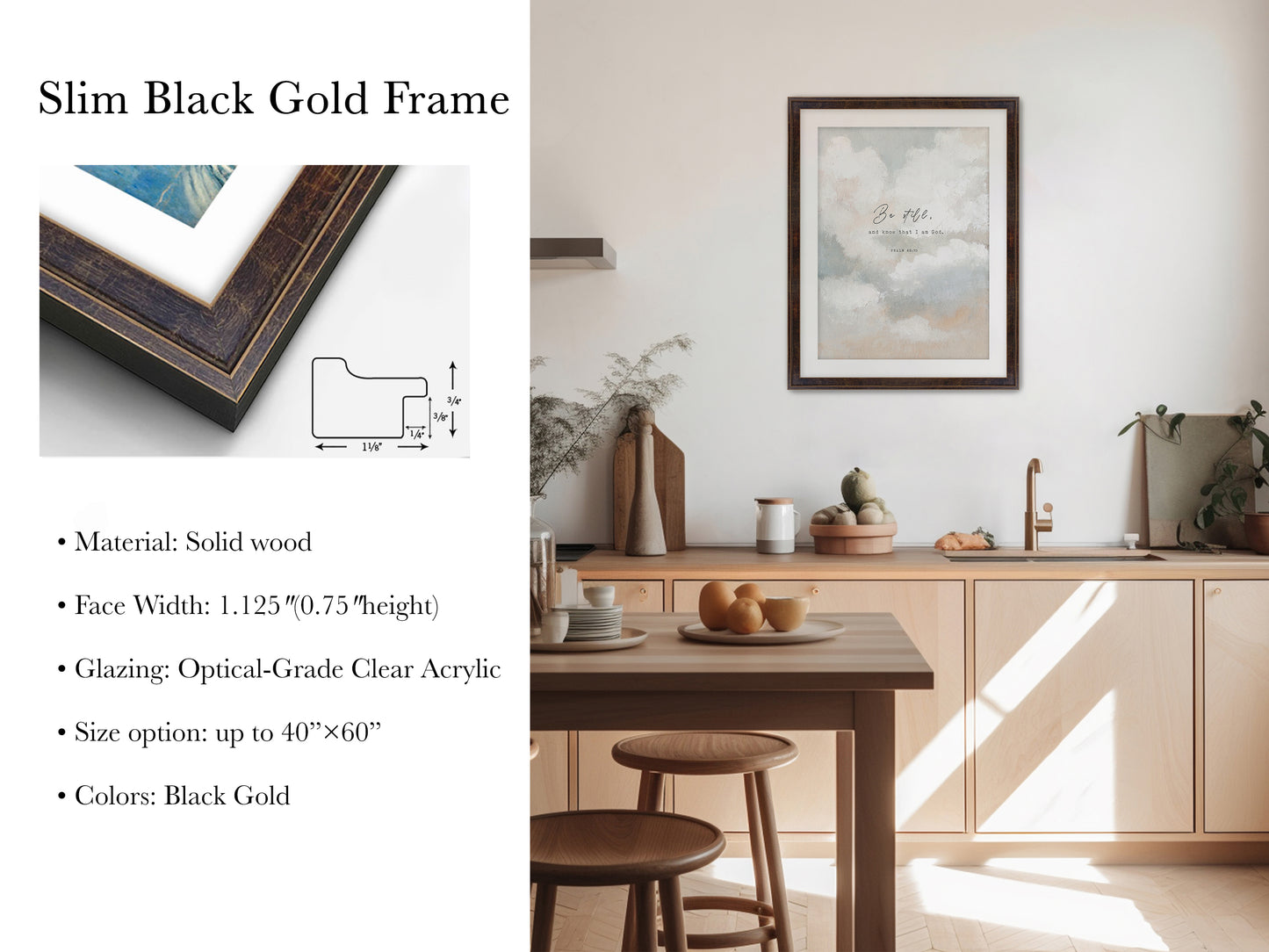 Vintage Framed Christian Wall Art – Slim Gold Black Frame