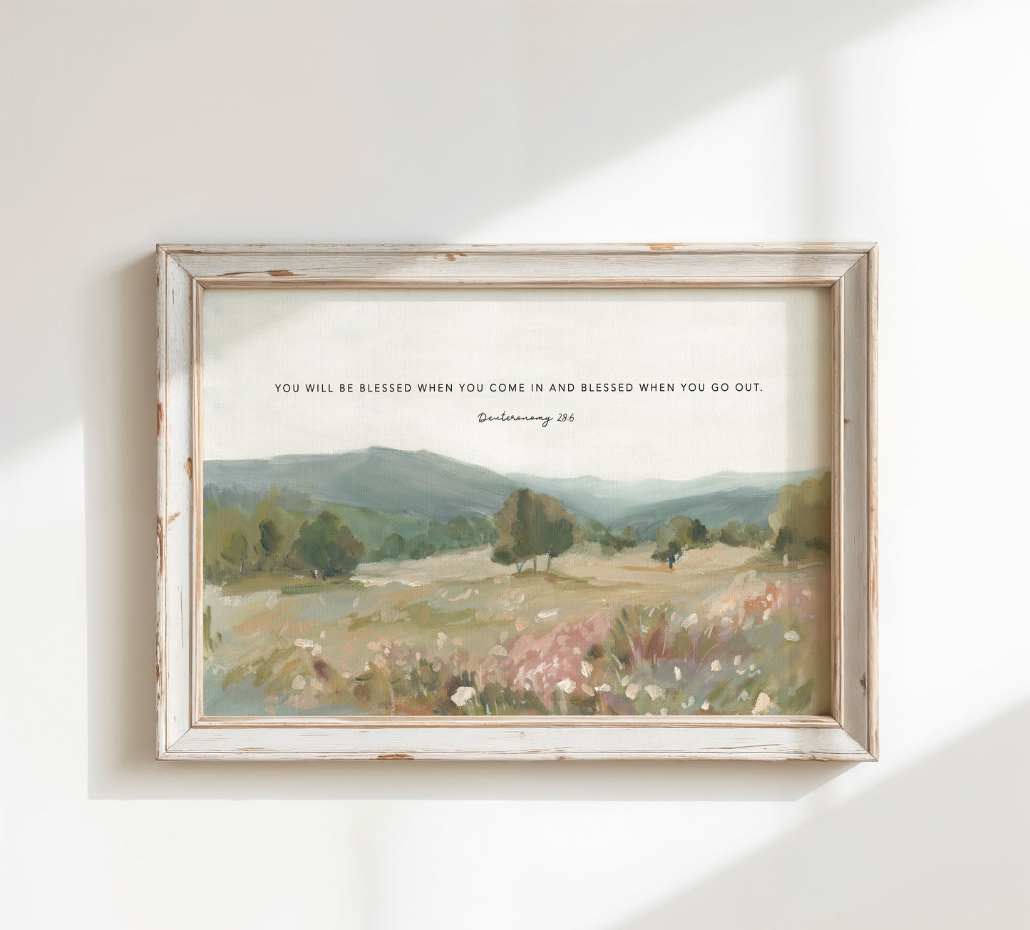 Christian landscape with Bible verse wall art for entry way Deuteronomy 28 6