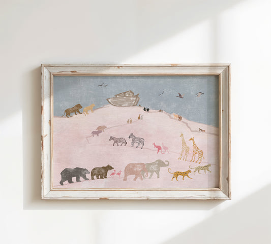 noahs ark animals in pairs nursery wall art print