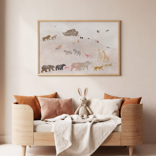 noahs ark nursery wall art for kids room soft pastel color