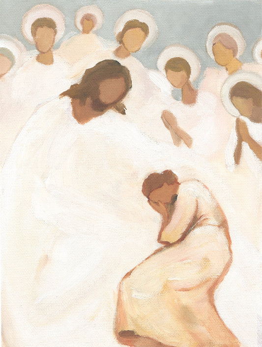 christian wall art print jesus and angels watching over exhausted woman