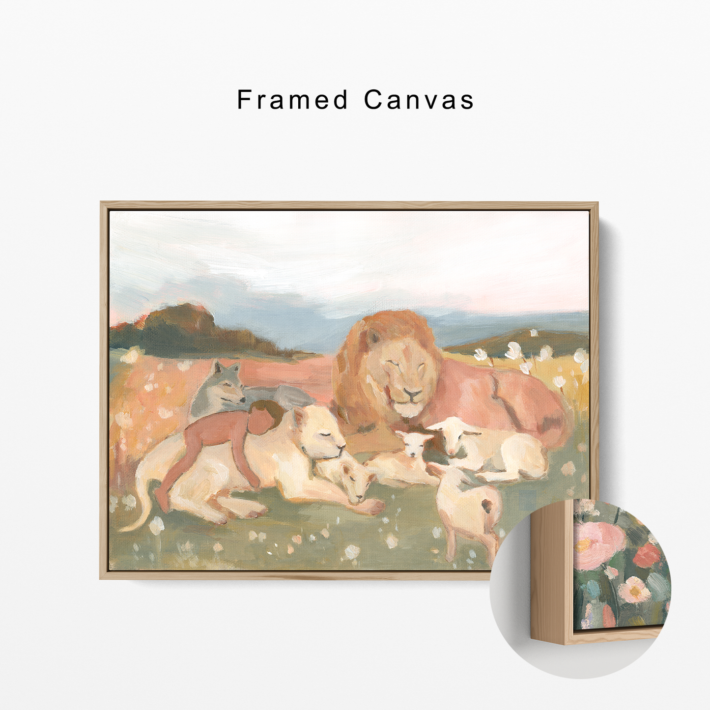 an example of a framed canvas Christian wall art print by Made Seen