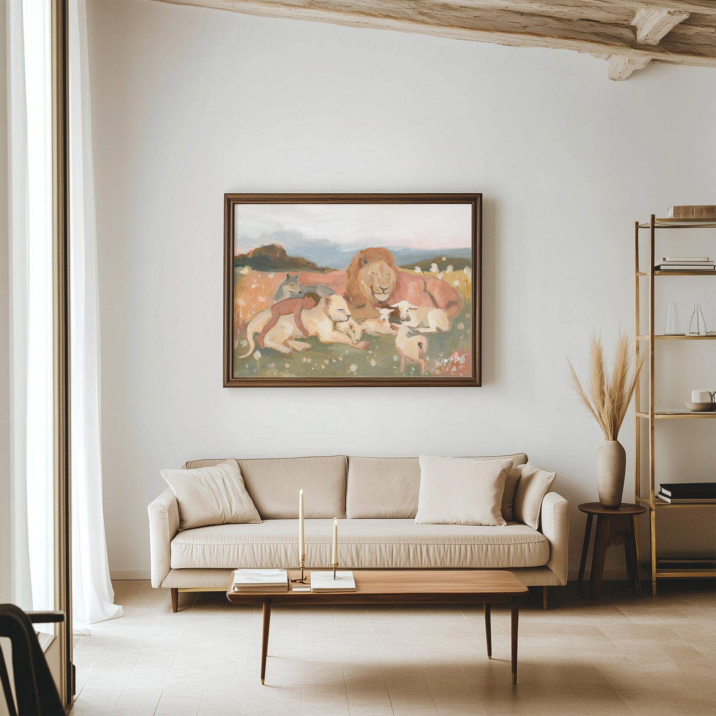 peaceful christian wall art – child with lamb and animals – isaiah 11 vision