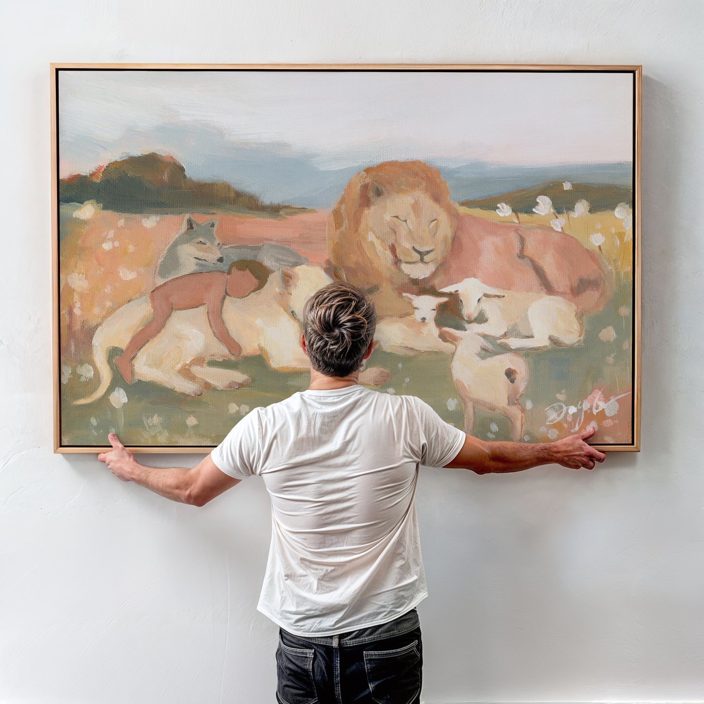 infant with animals inspired by isaiah 11 prophecy – christian wall art print for church