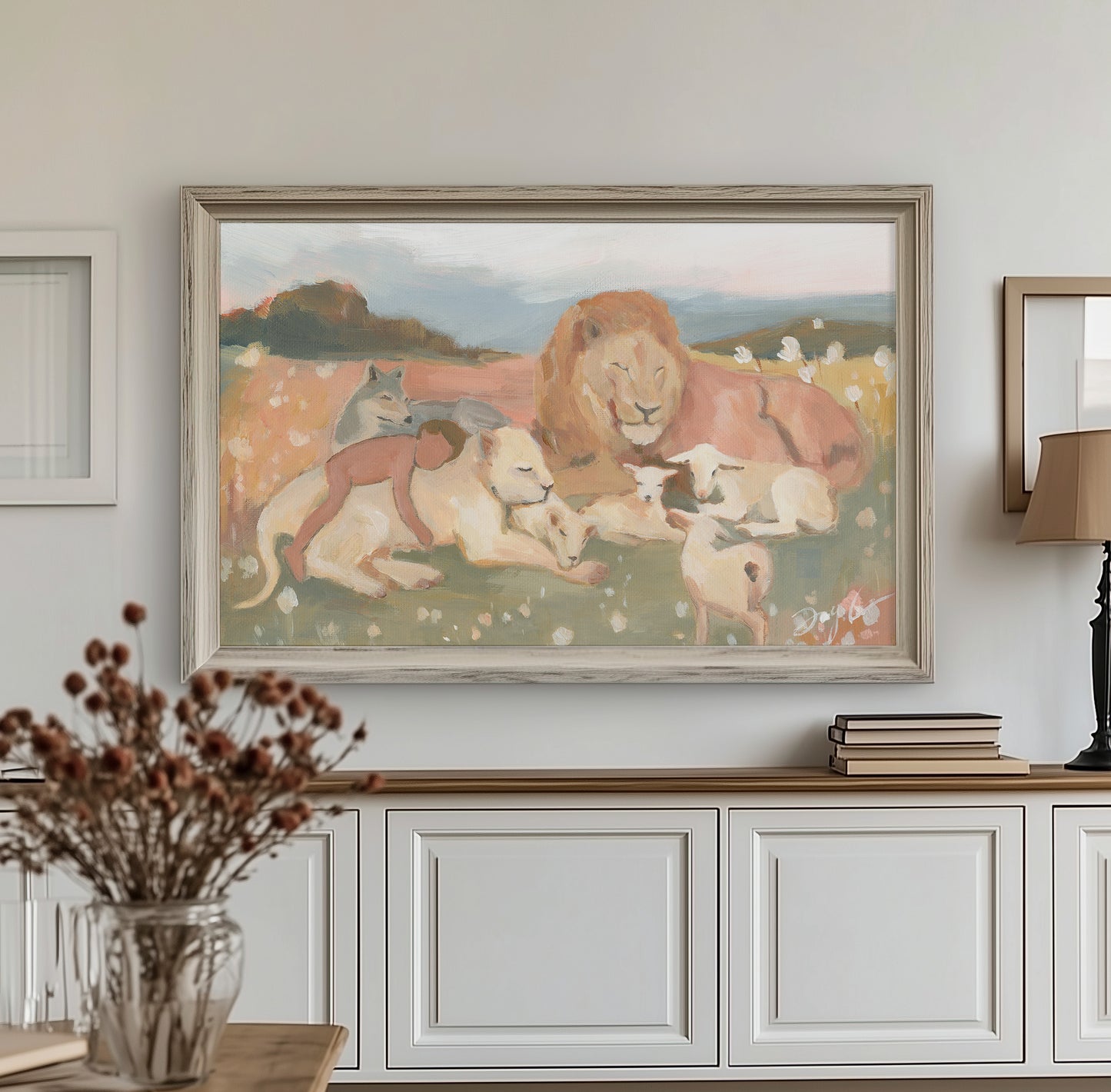 peaceful christian wall art – child with lamb and animals – isaiah 11 vision