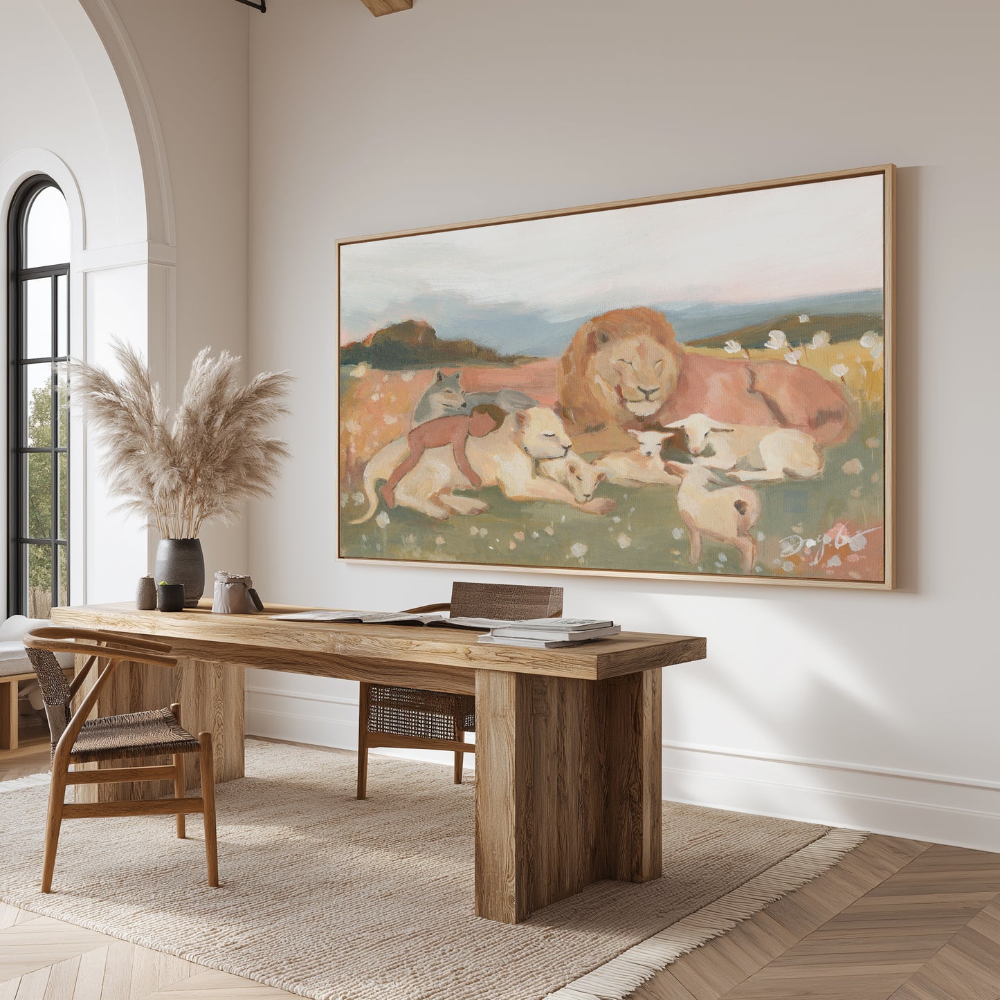 peaceful christian wall art – child with lamb and animals – isaiah 11 vision