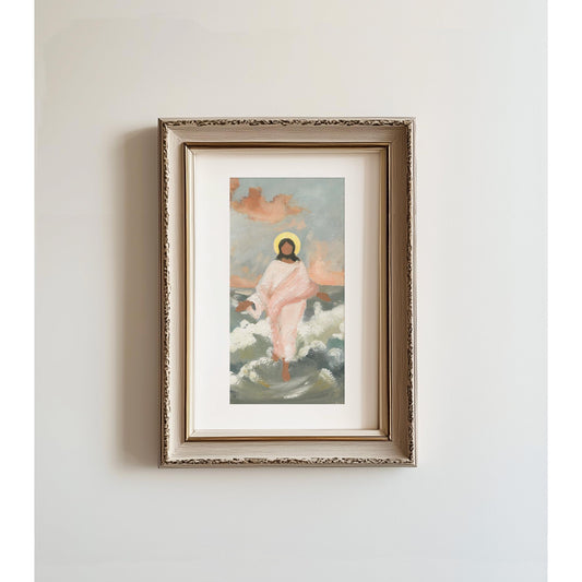 Christian Wall Art for Faith-Based Homes - Jesus Walking on Water Art "Above the Waves"