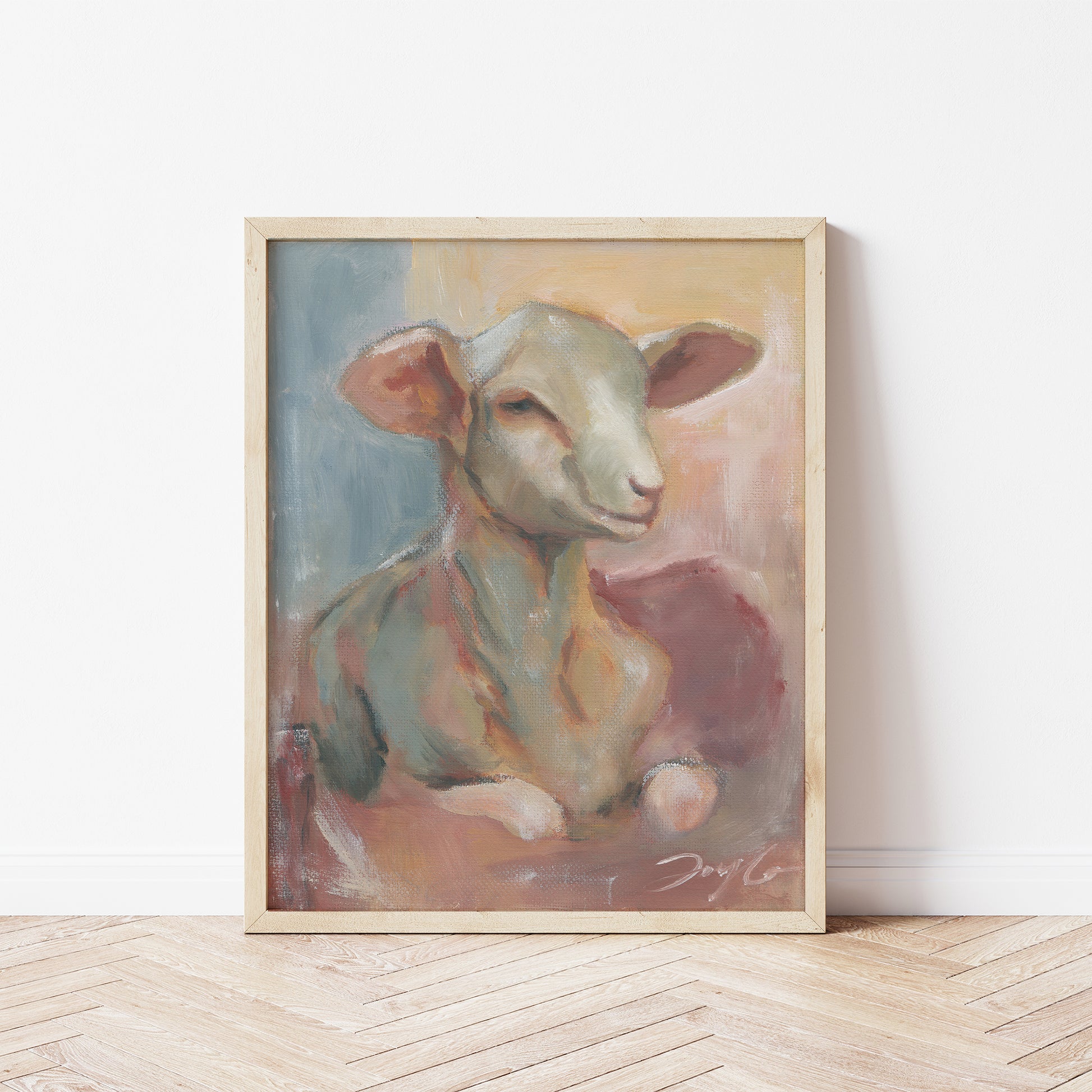 gentle lamb artwork symbolizing jesus christ, modern christian decor