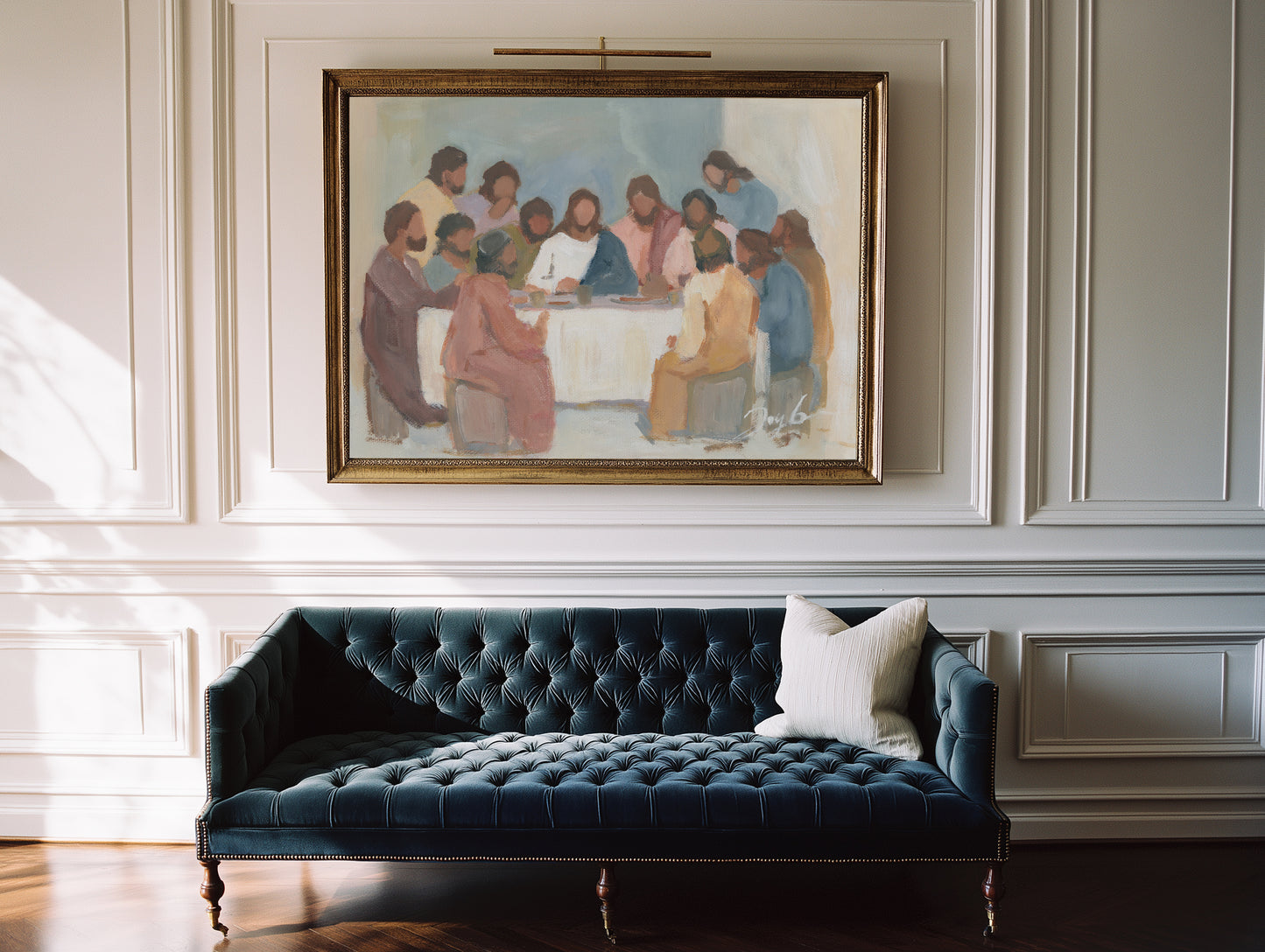 modern Last Supper artwork focused on fellowship displayed in living room