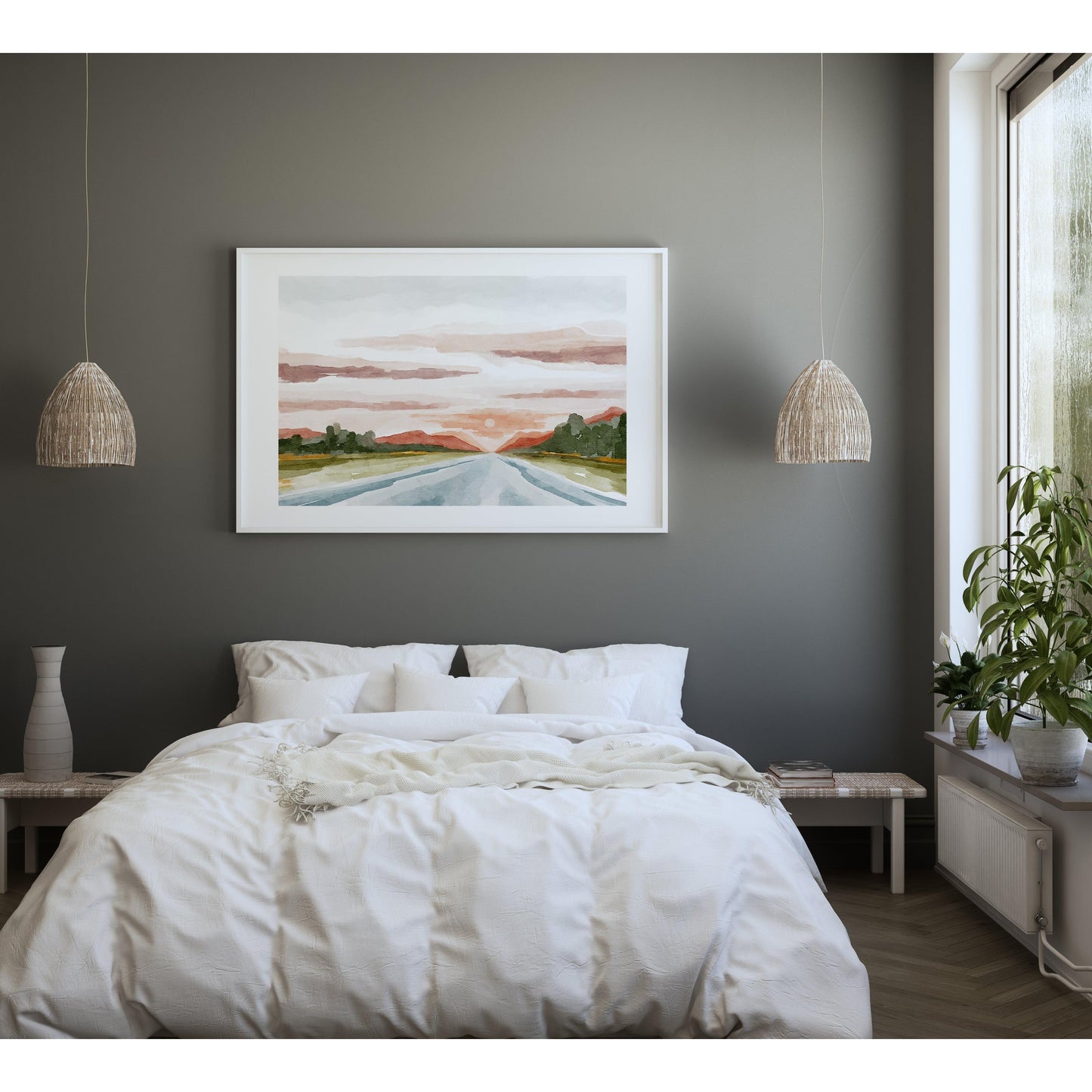 Sunset Landscape Watercolor Painting