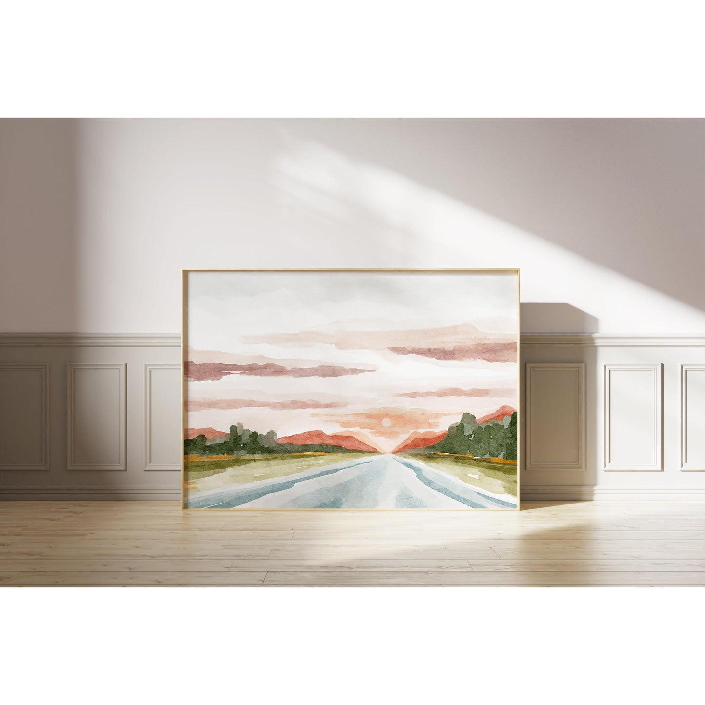 Sunset Landscape Watercolor Painting