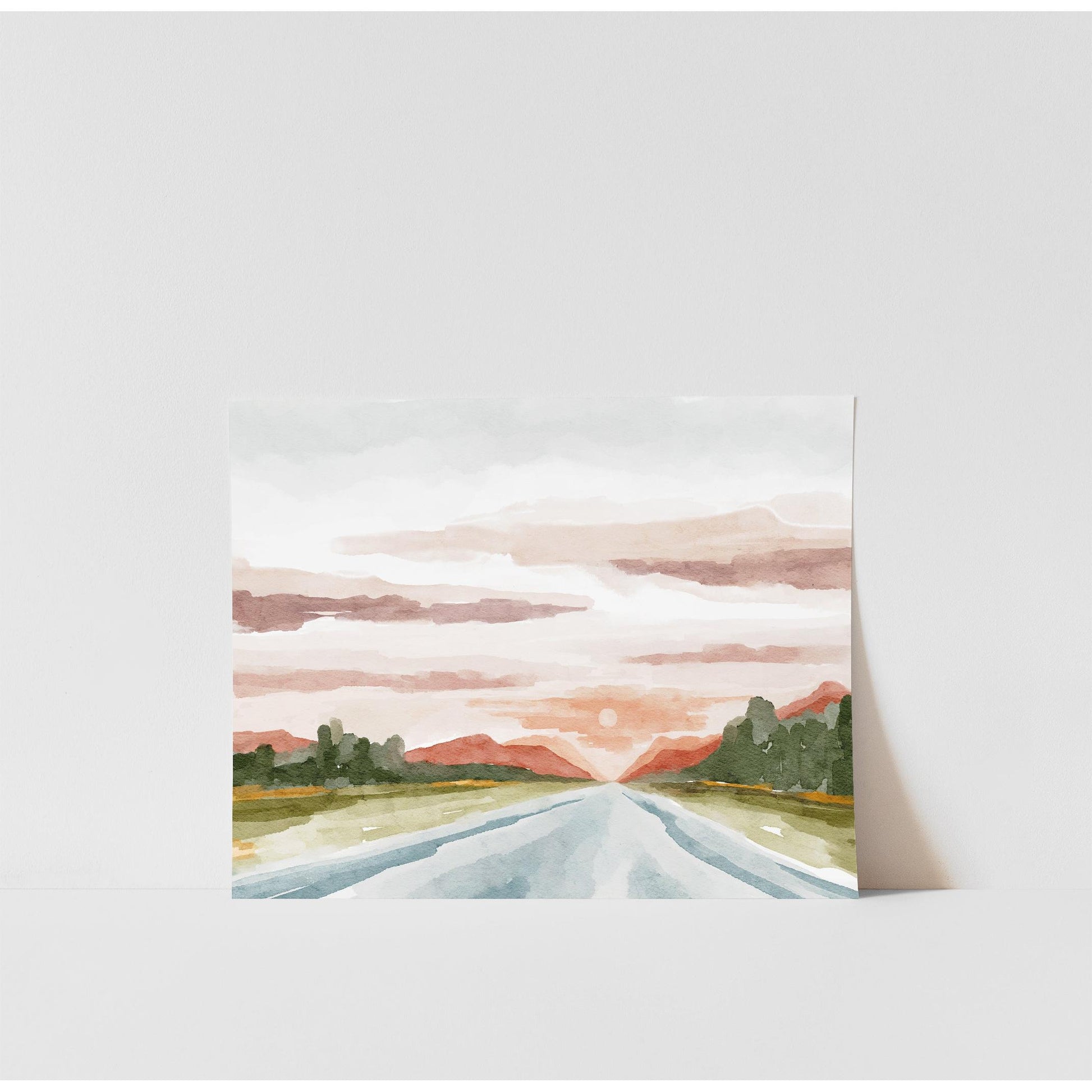 Sunset Landscape Watercolor Painting