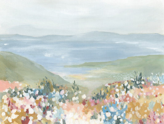 A ocean coast landscape with flower foreground view representing God's steady presence in all seasons.