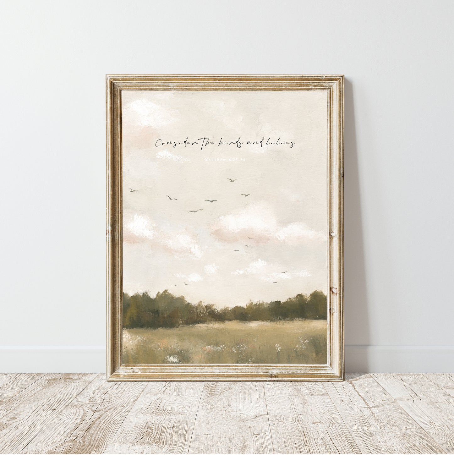Modern Vintage Christian Art Print of Birds & Florals | Matthew 6 | “Field & Feather”
