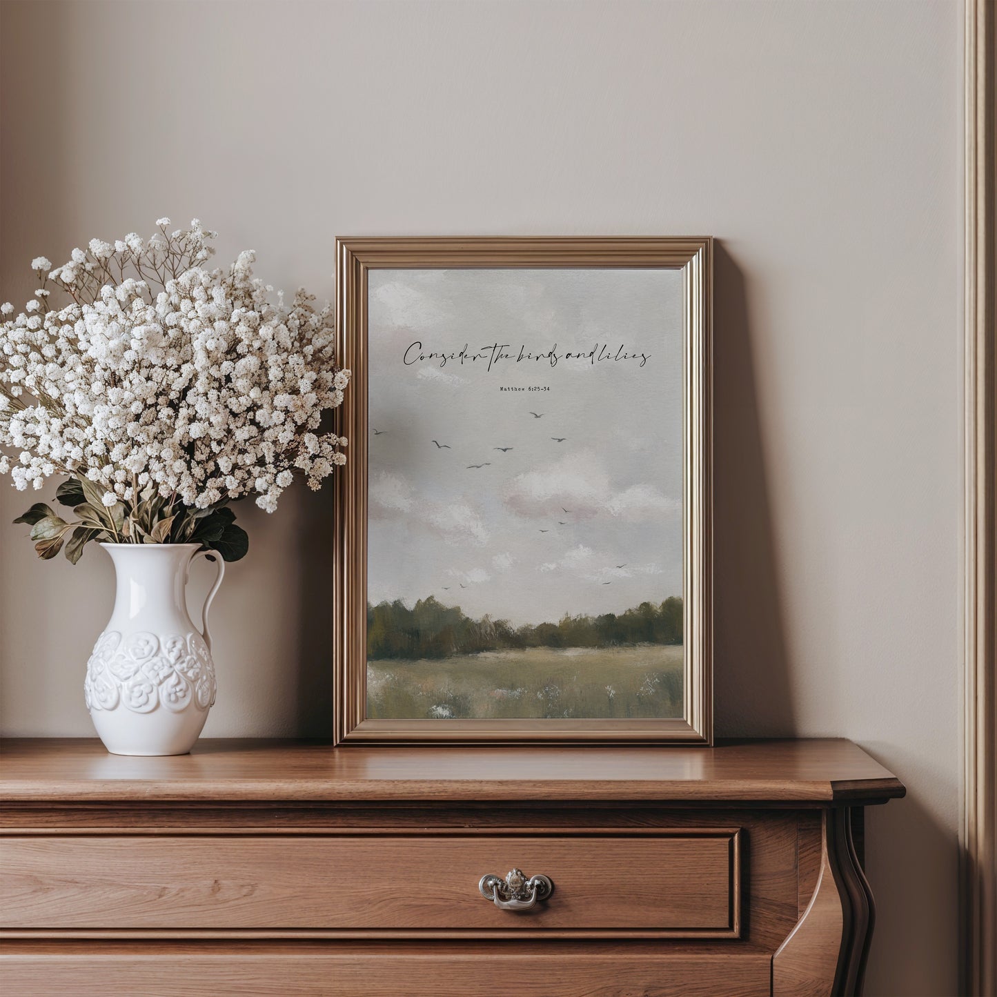 Modern Vintage Christian Art Print of Birds & Florals | Matthew 6 | “Field & Feather”