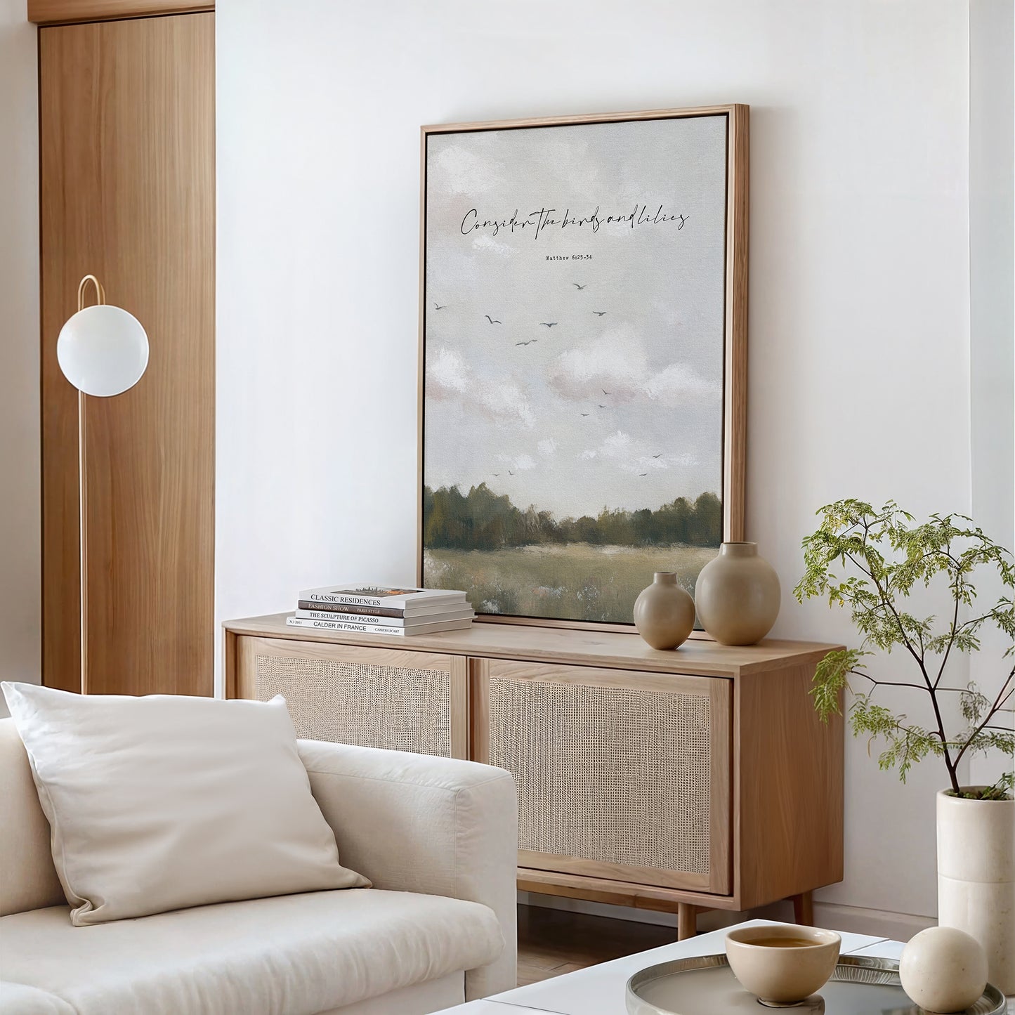 Modern Vintage Christian Art Print of Birds & Florals | Matthew 6 | “Field & Feather”