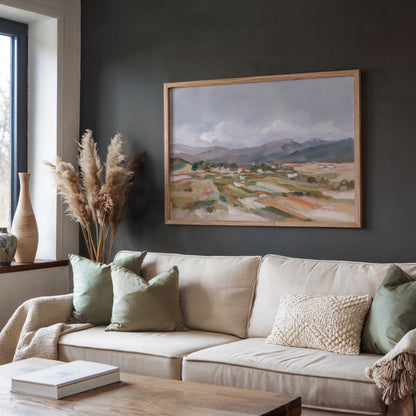 framed art of Chinese mountain landscape wall art print inspired by rural central China mountains and valley scenery