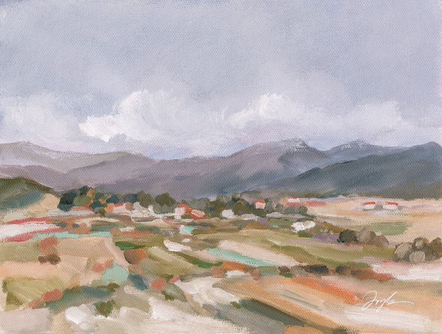 Chinese mountain landscape wall art print inspired by rural central China mountains and valley scenery