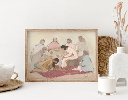 Framed Christian art of Mary anointing Jesus’ feet wall art inspired by John 12. A meaningful Christian art print reflecting devotion, worship, and sacrificial love.