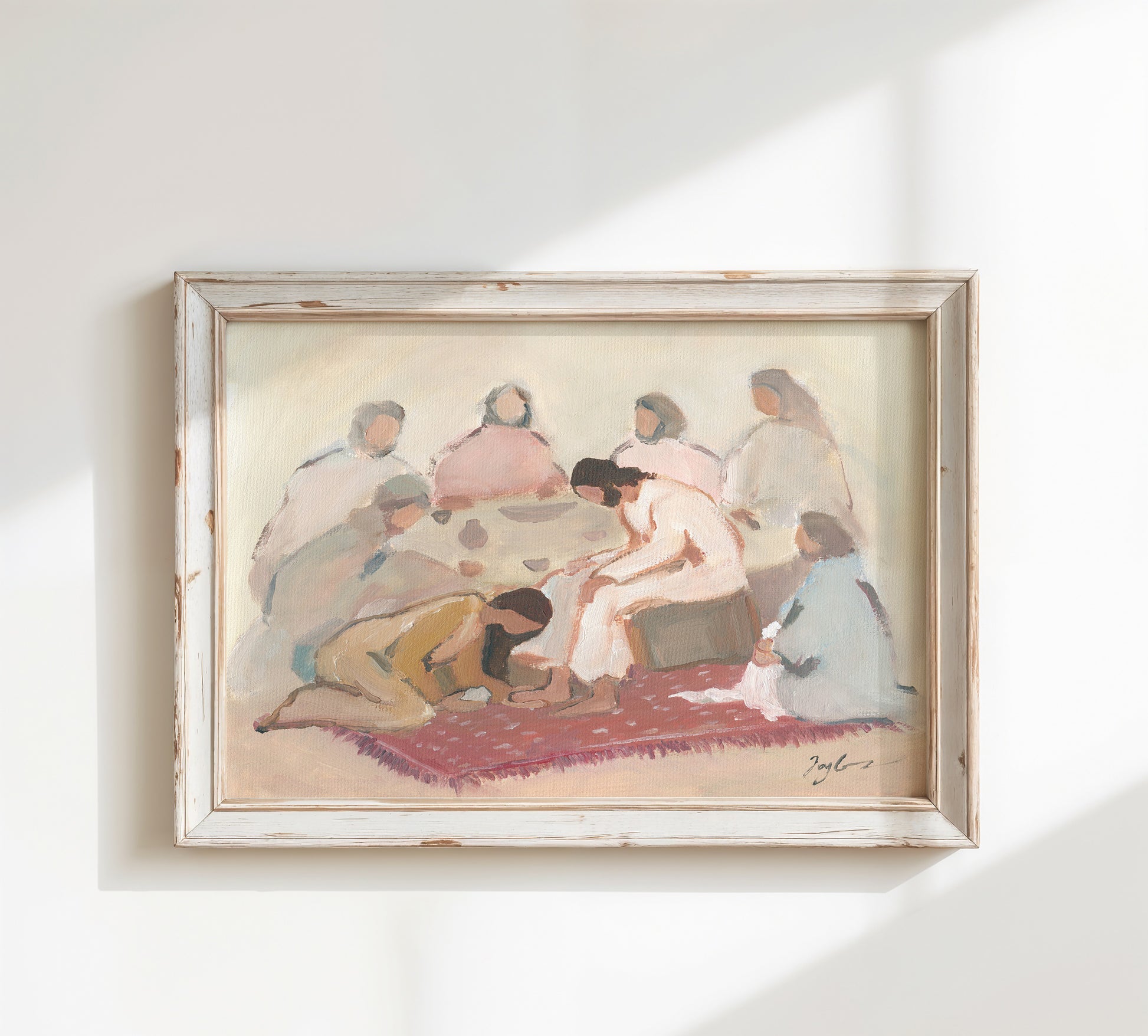 Mary anointing Jesus’ feet wall art inspired by John 12. A meaningful Christian art print reflecting devotion, worship, and sacrificial love.