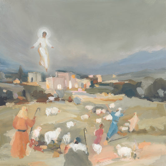 Christian Christmas Wall Art — "Behold in the Field" Angel Appears to Shepherds Scripture Print