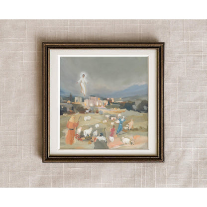 Christian Christmas Wall Art — "Behold in the Field" Angel Appears to Shepherds Scripture Print