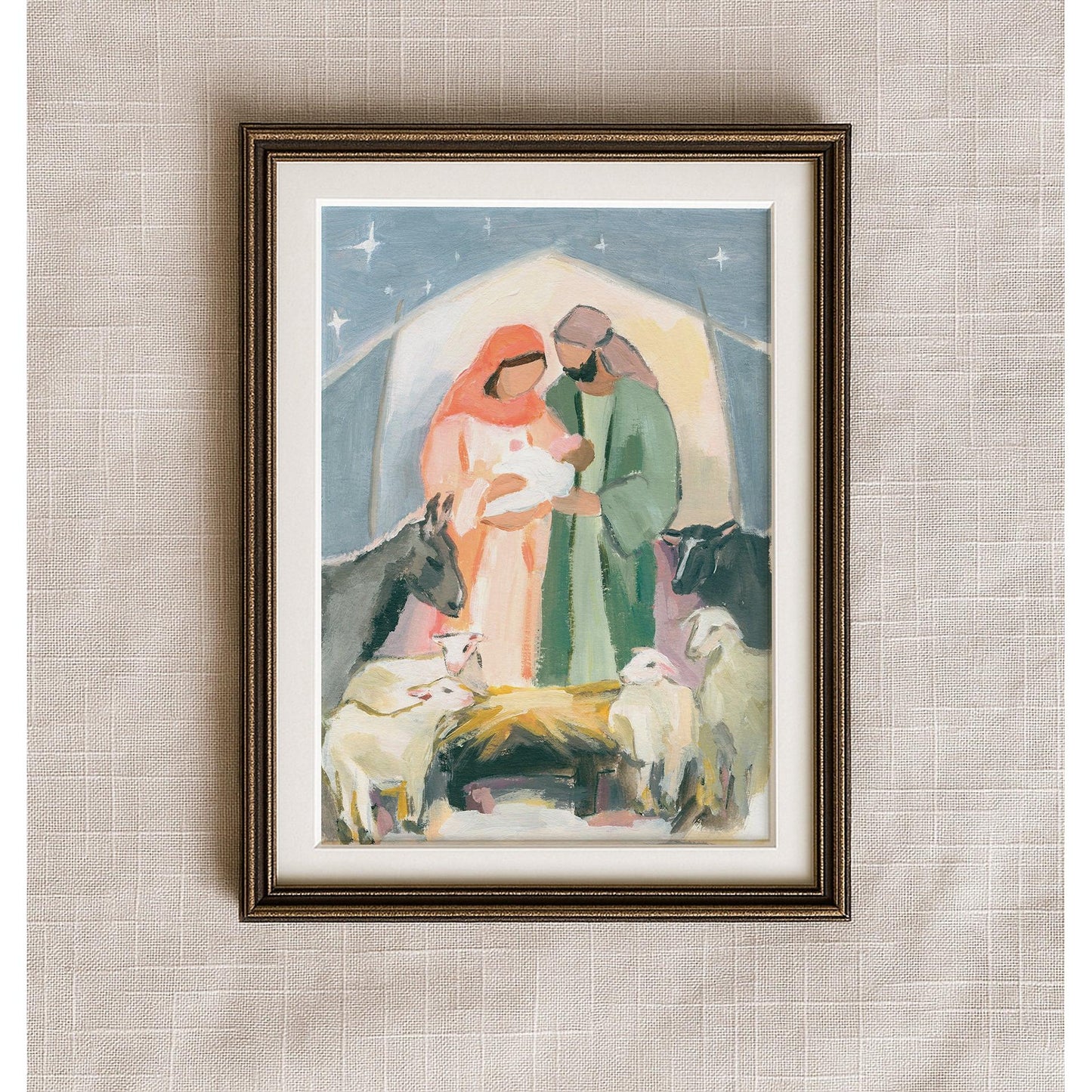 Christian Nativity Wall Art — Peace in Straw and Starlight | Christmas Decor Gift
