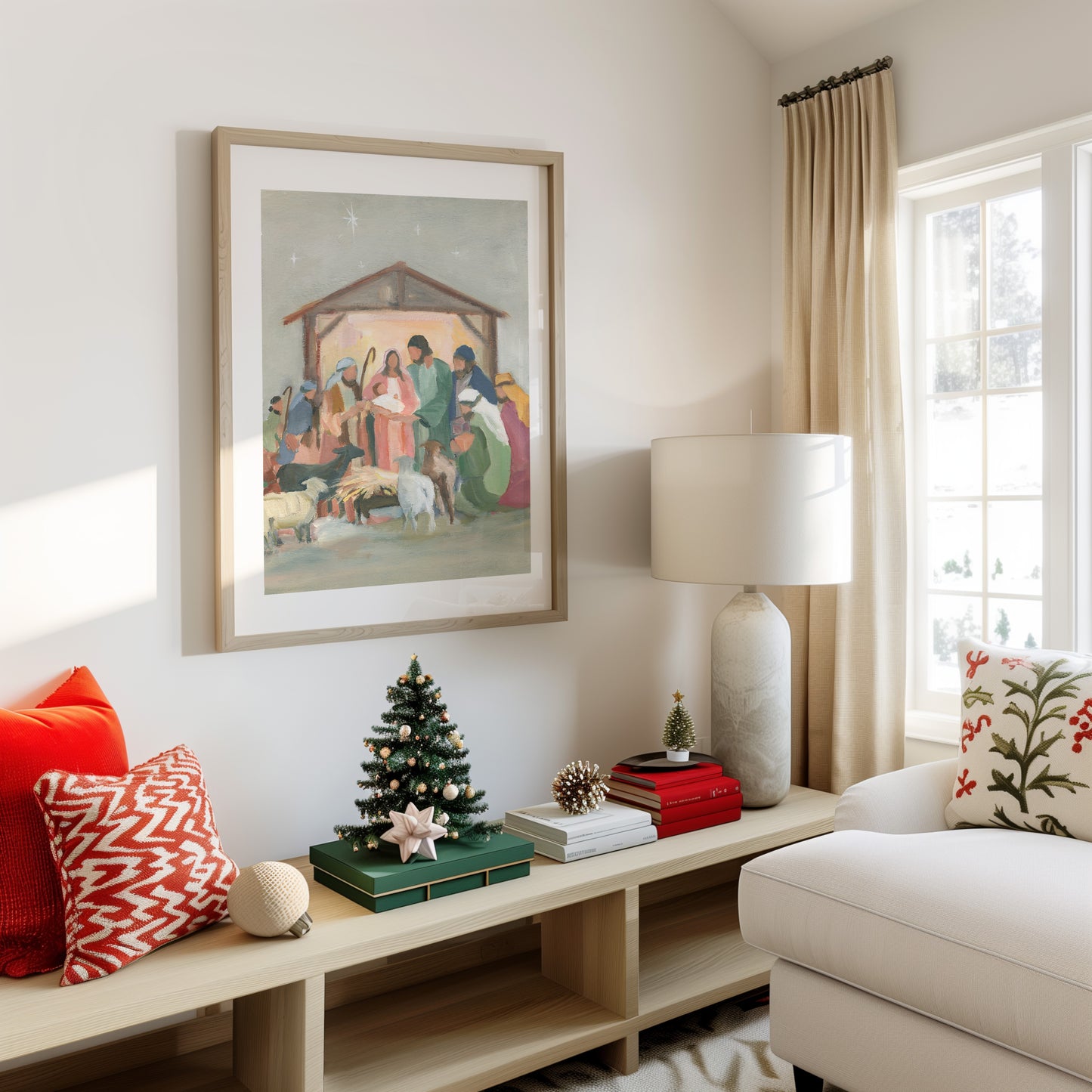 Christian Nativity Wall Art — "Unto Us" Modern & Classic Christmas Scene Print