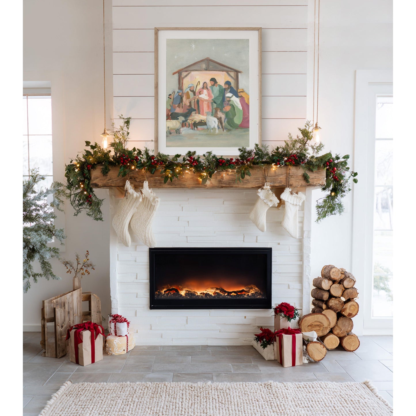 Christian Nativity Wall Art — "Unto Us" Modern & Classic Christmas Scene Print