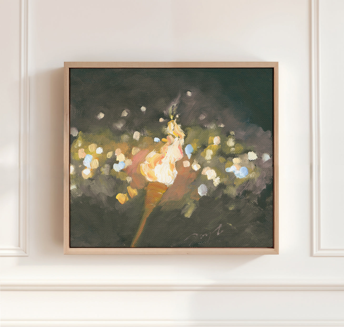 Christian revival torch wall art print with many lit torches