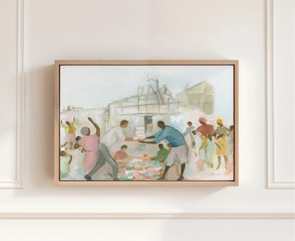 Vibrant Christian wall art Framed canvas symbolizing unity, mutual blessing, and the body of Christ building together in faith.