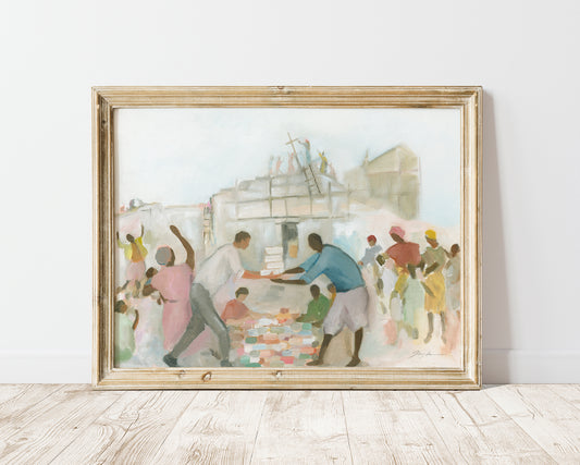 Vibrant Christian wall art symbolizing unity, mutual blessing, and the body of Christ building together in faith.