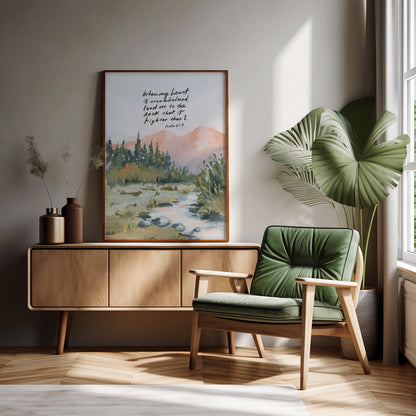 Christian Art Print - "Psalm 61:2" Bible Verse Landscape Wall Art