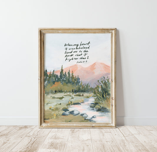 Christian Art Print - "Psalm 61:2" Bible Verse Landscape Wall Art