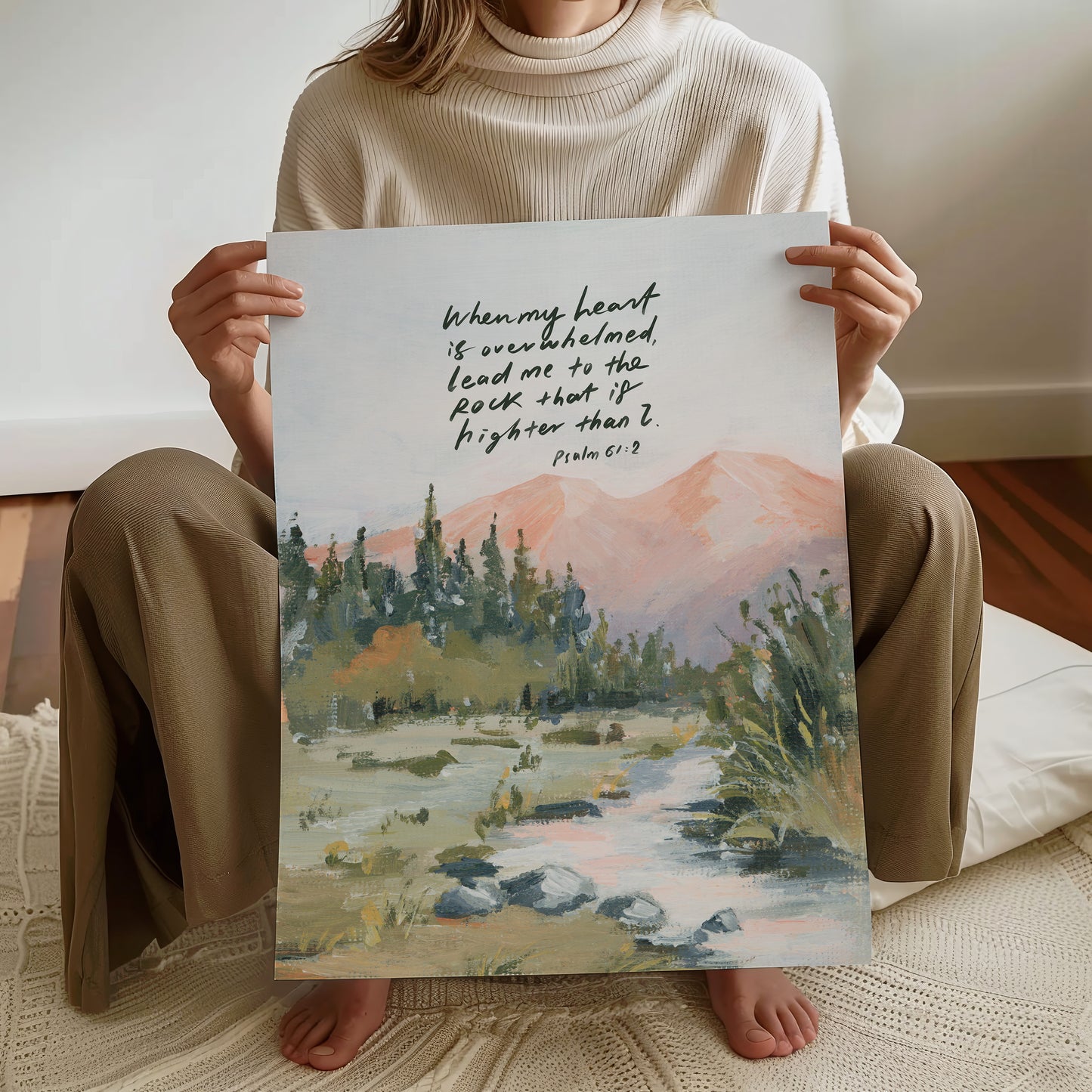 Christian Art Print - "Psalm 61:2" Bible Verse Landscape Wall Art