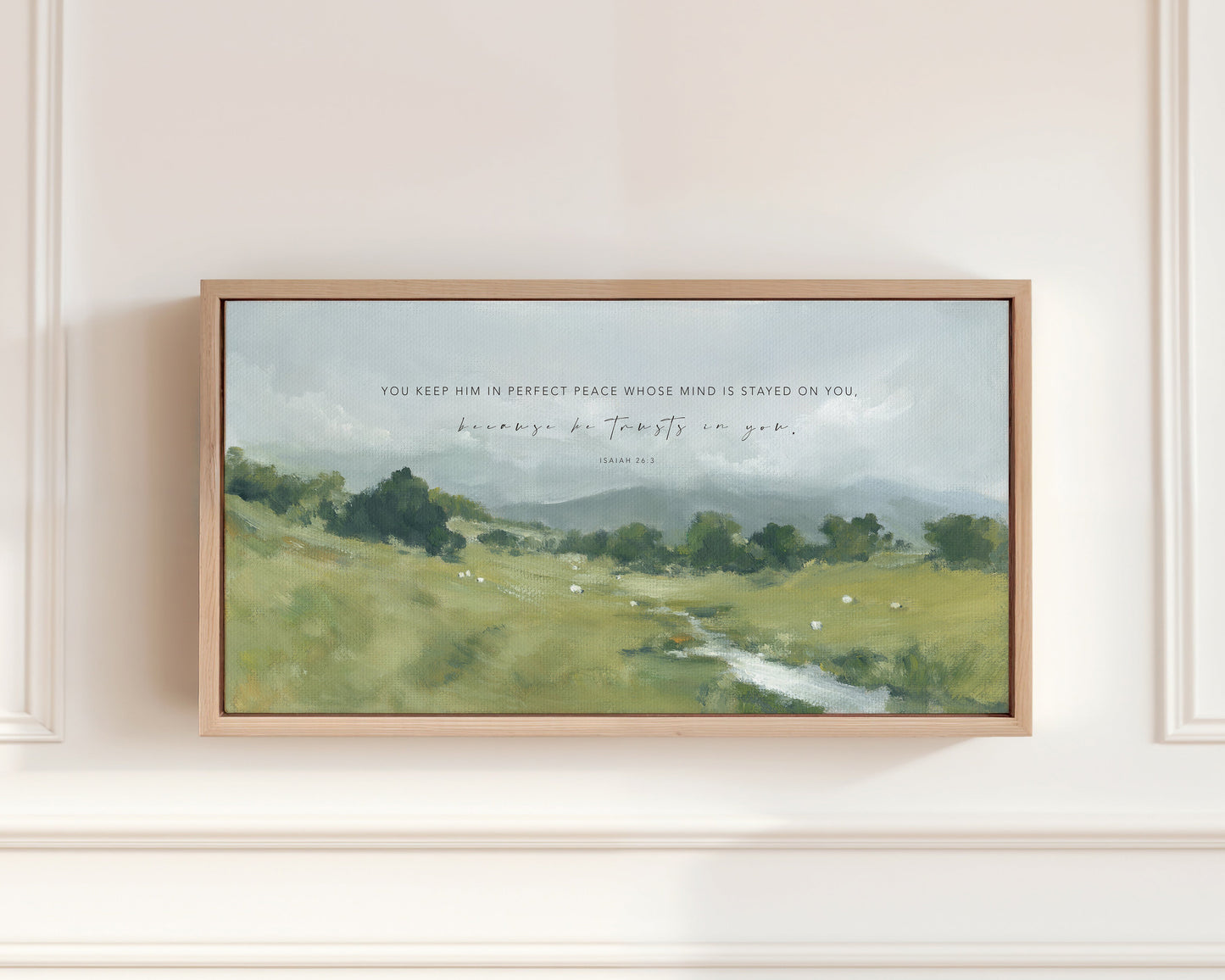 Christian wall art landscape with Bible verse Isaiah 26:3 Perfect Peace