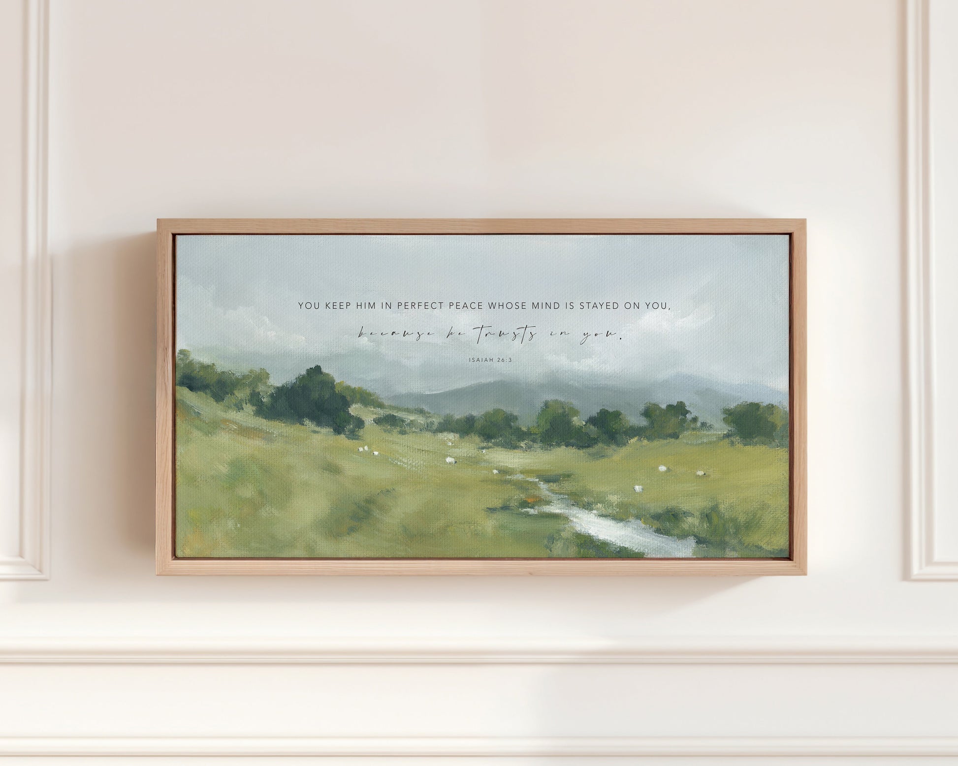 Christian wall art landscape with Bible verse Isaiah 26:3 Perfect Peace