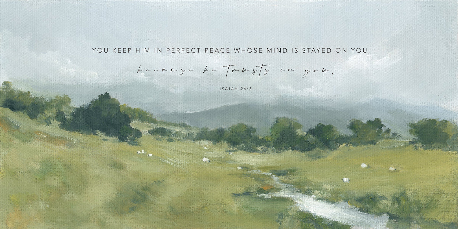 Christian wall art landscape with Bible verse Isaiah 26:3 Perfect Peace