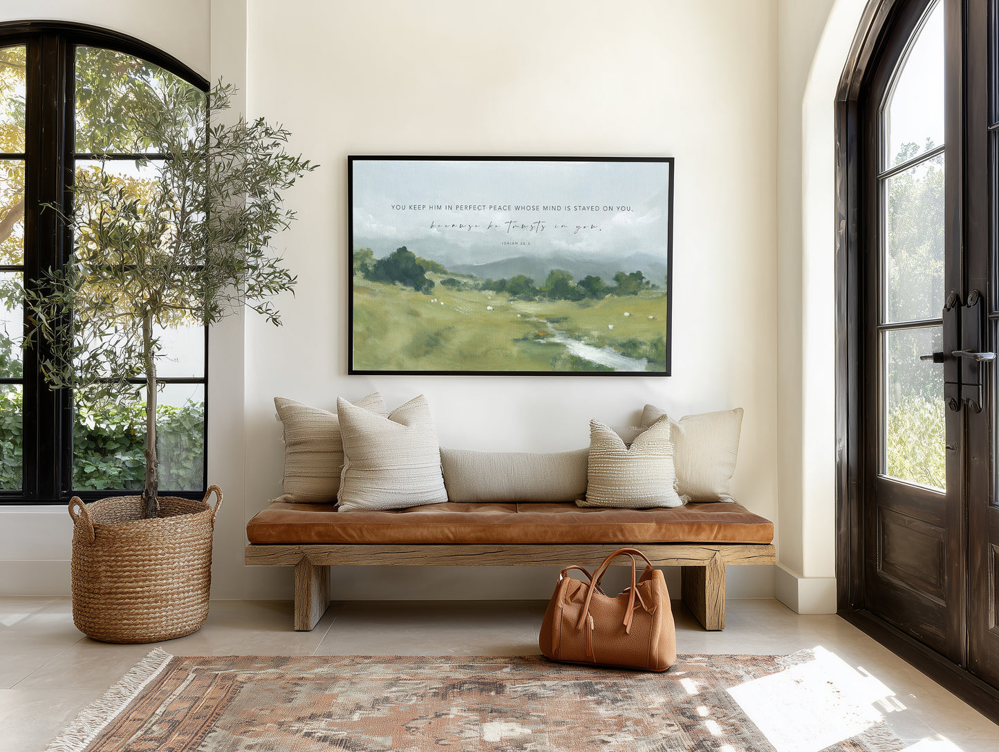 Christian home decor landscape with Scripture on God’s perfect peace