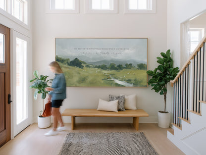 Christian home decor landscape with Scripture on God’s perfect peace