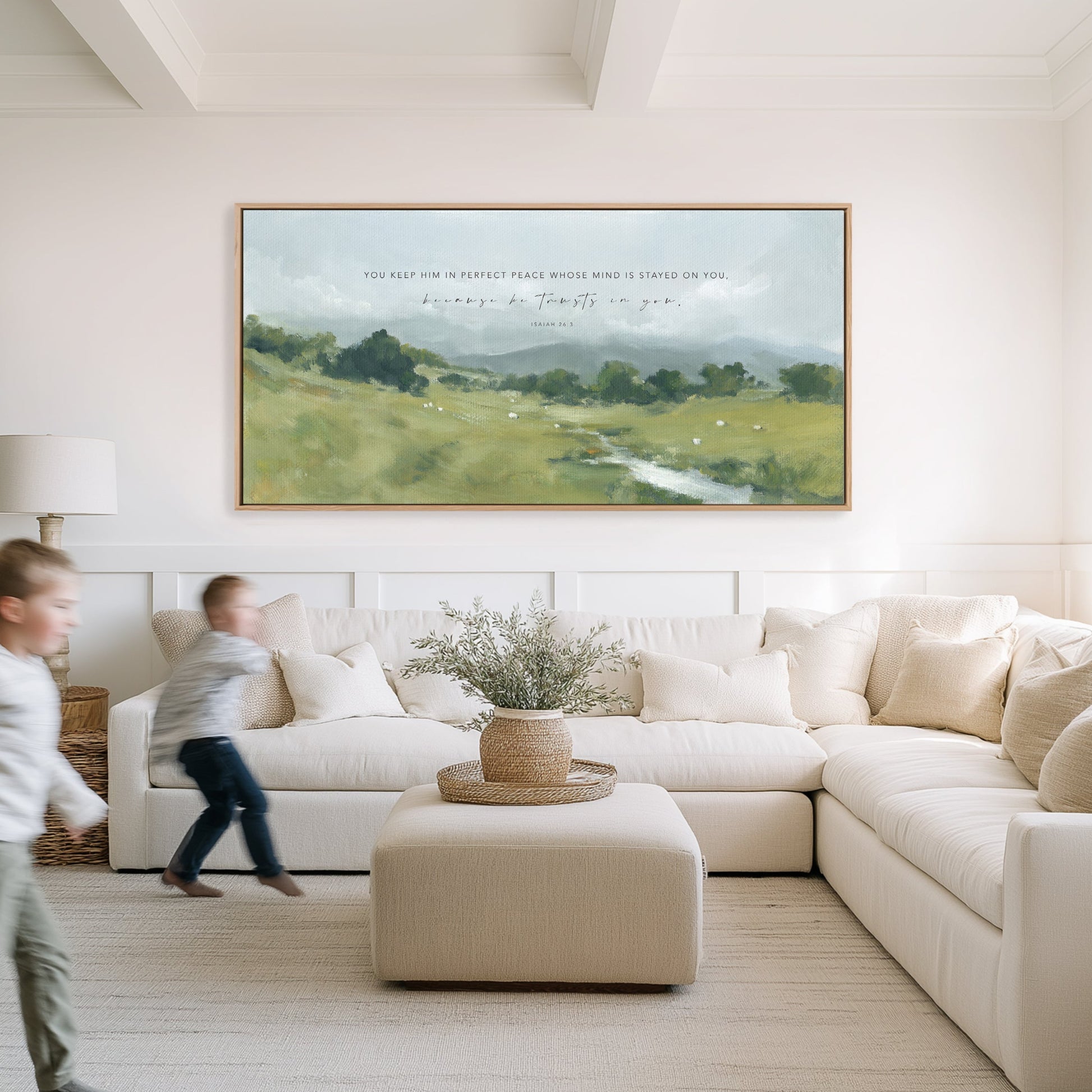 Christian home decor landscape with Scripture on God’s perfect peace